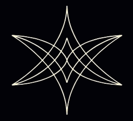 Symmetrical geometric design with curved, intersecting white lines on a black background forming a star-like pattern, reminiscent of the elegance found in the LgLogo.